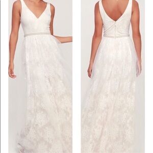 NWT LULUS Small Sweet Love Ivory Lace Beaded Maxi Dress